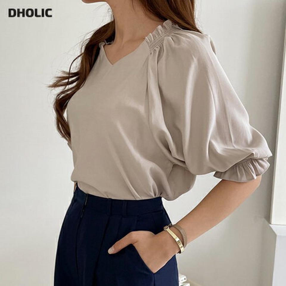 シャーリングラグランブラウス・全4色・b68138 レディース 【bl】 トップス ブラウス 七分丈 七分袖 7分丈 7分袖 シャーリング フェミニン シンプル ラフ 春 夏 秋 韓国 ファッション ハイホリHIHOLLI