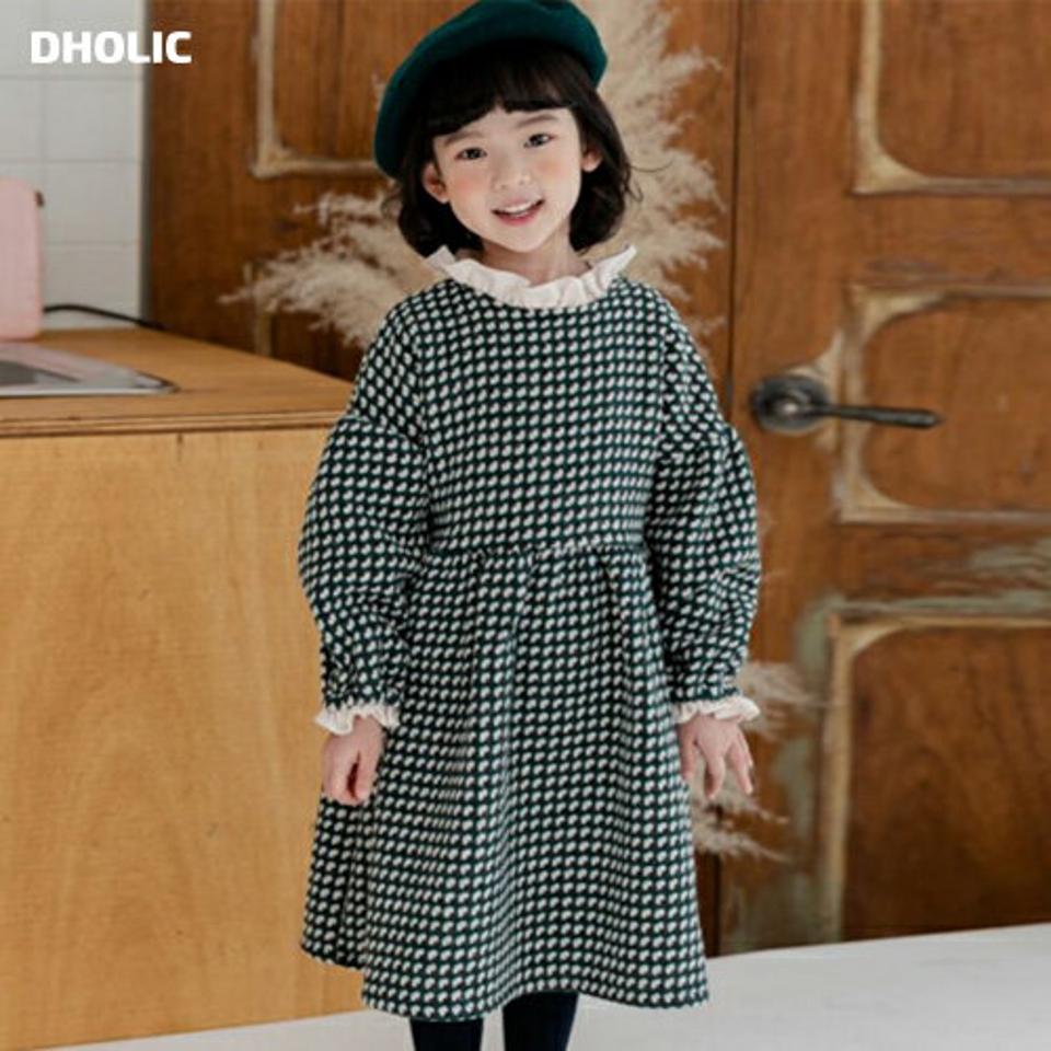 パフスリーブフリルワンピース(junior)・u09452 キッズ【9~17才】【ops】【ワンピース ロング ロングワンピース チェック柄 フリル パフスリーブ パフ袖 ボリューム袖 ガーリー かわいい 女の子 秋 冬 韓国 韓国子供服 子供 こども 子供服】【KIDS】