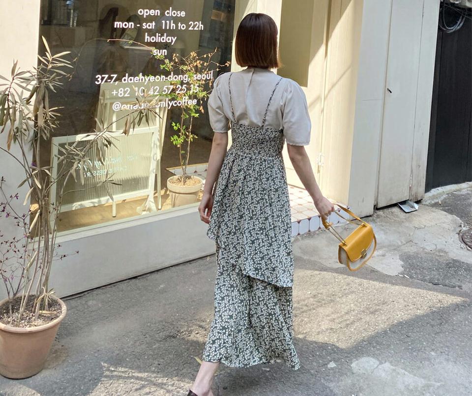 【マラソン特価】ティアード花柄キャミワンピース・全3色・b63514 レディース 【ops】【韓国 ファッション ワンピース ロング ロングワンピース キャミワンピース アンバランス ティアード 花柄 フラワー Vネック キャミソール ルーズ ゆったり 体型カバー 夏 春】