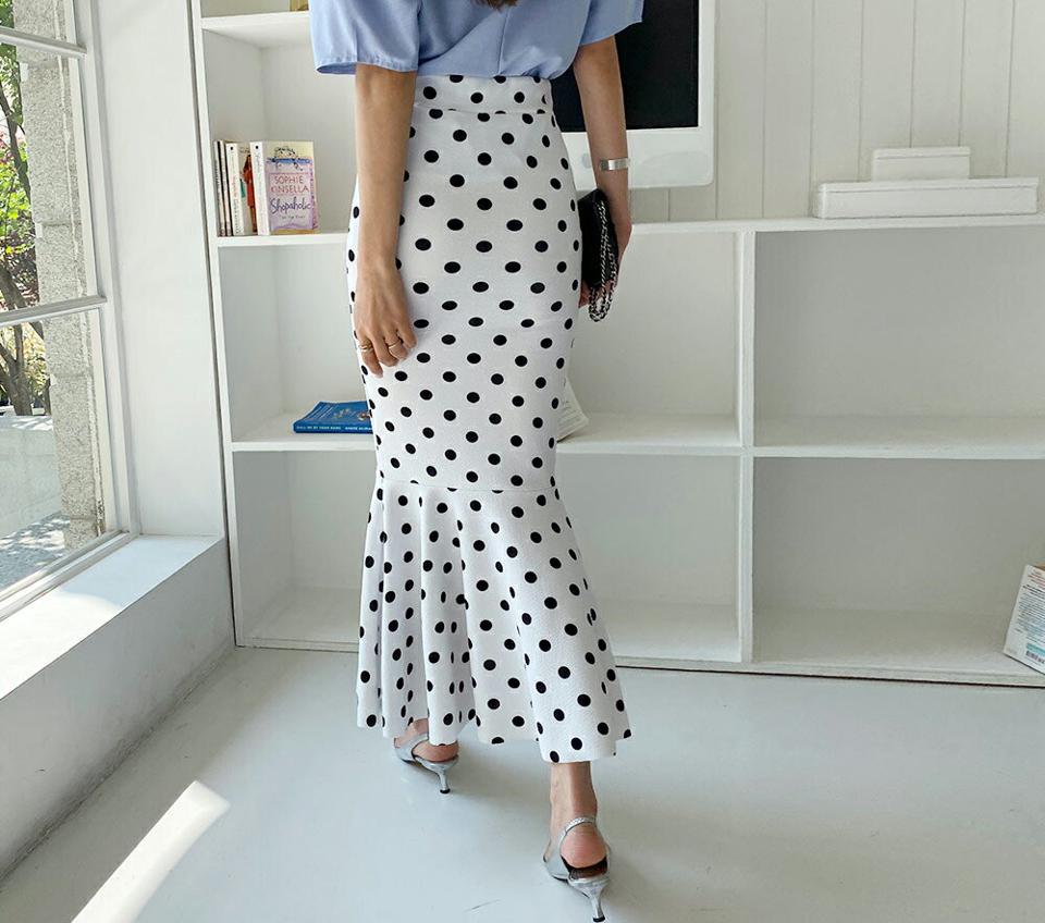 即日配送 ドットマーメイドスカート・全3色・t63522 レディース 【sk】 韓国ファッション ボトムス スカート ロング ロングスカート ドット パターン マーメイド ゴム フェミニン スリム フィット タイト 細身 カジュアル 上品 夏 春