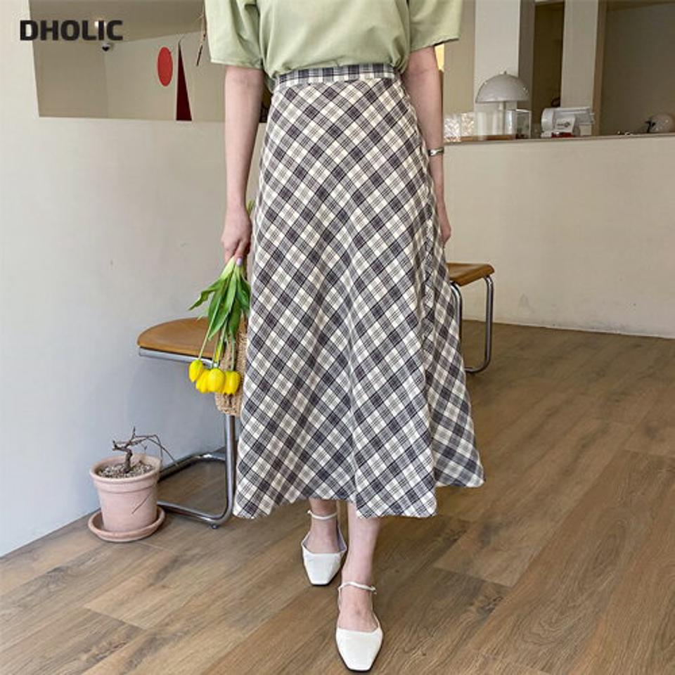 チェックフレアスカート・全3色・b63524 レディース 【sk】【韓国 ファッション ボトムス スカート ロング ロングスカート ラブリー チェック柄 Aライン ピクニック ガーリー かわいい 体型カバー 細身 カジュアル 上品 夏 春】