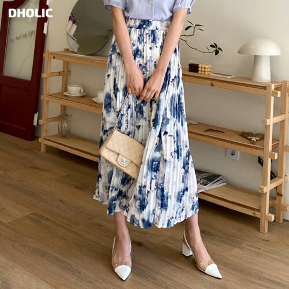 花柄プリーツイージースカート・全2色・b63525 レディース 【sk】 韓国 ファッション ボトムス スカート ロング ロングスカート 花柄 フラワー パターン フローラル フェミニン ゴム プリーツ 体型カバー 細身 カジュアル 上品 夏 春