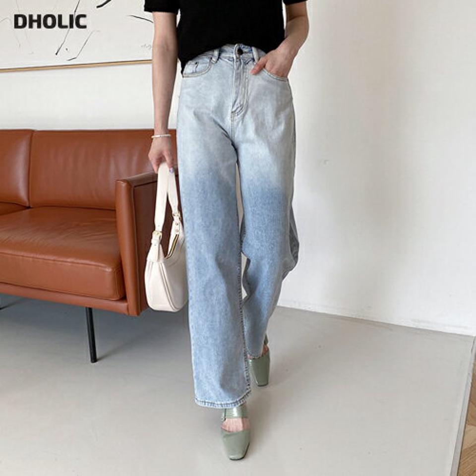 グラデワイドデニムパンツ・全1色・t63530 レディース 【pt】【韓国 ファッション ボトムス ロング ロングパンツ デニムパンツ グラデーション デニム ワイド ストレート 美脚 10分丈 体型カーバー 細身 ハイウエスト 夏 春】