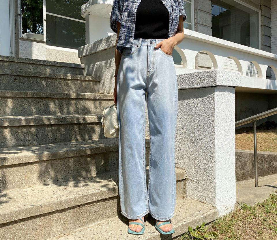 グラデワイドデニムパンツ・全1色・t63530 レディース 【pt】【韓国 ファッション ボトムス ロング ロングパンツ デニムパンツ グラデーション デニム ワイド ストレート 美脚 10分丈 体型カーバー 細身 ハイウエスト 夏 春】