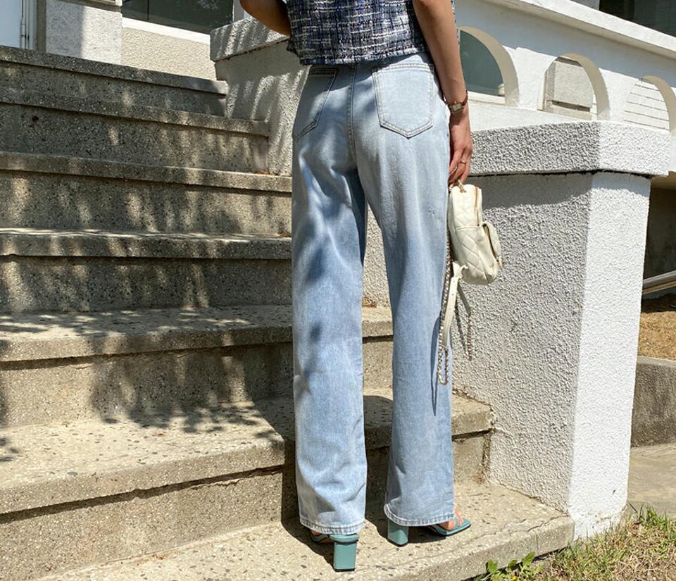 グラデワイドデニムパンツ・全1色・t63530 レディース 【pt】【韓国 ファッション ボトムス ロング ロングパンツ デニムパンツ グラデーション デニム ワイド ストレート 美脚 10分丈 体型カーバー 細身 ハイウエスト 夏 春】