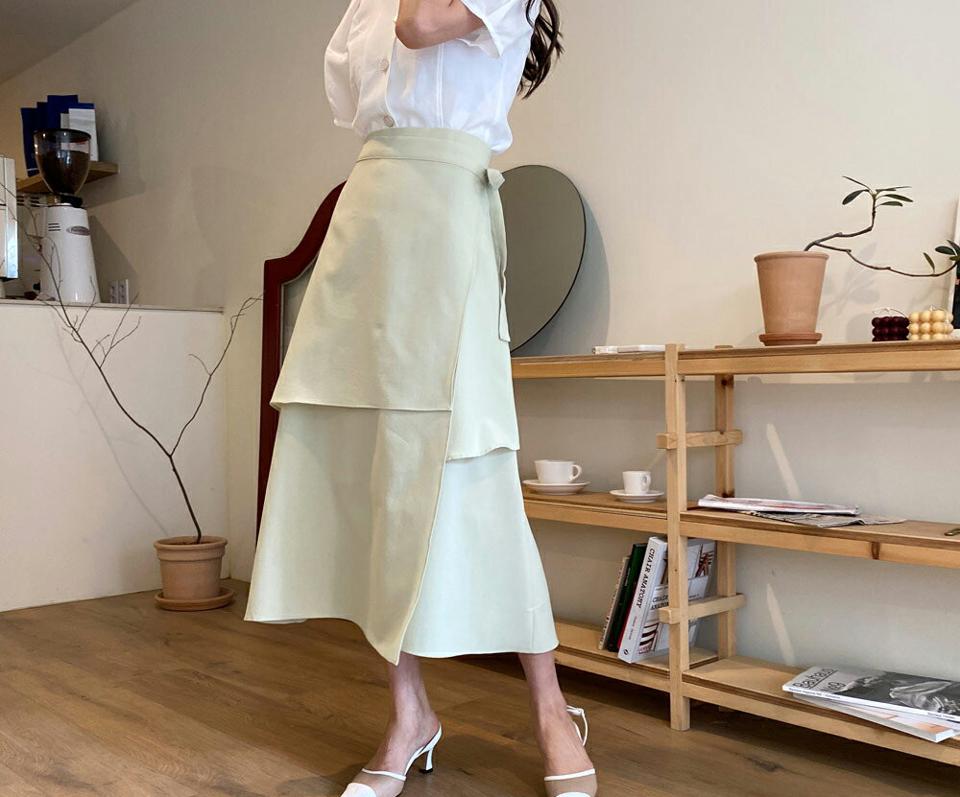 アンバランスラップスカート・全4色・t63526 レディース 【sk】 韓国 ファッション ボトムス スカート ロング ロングスカート アンバランス フェミニン Aライン ラップ フィット リボン 体型カバー 細身 カジュアル 上品 無地 夏 春