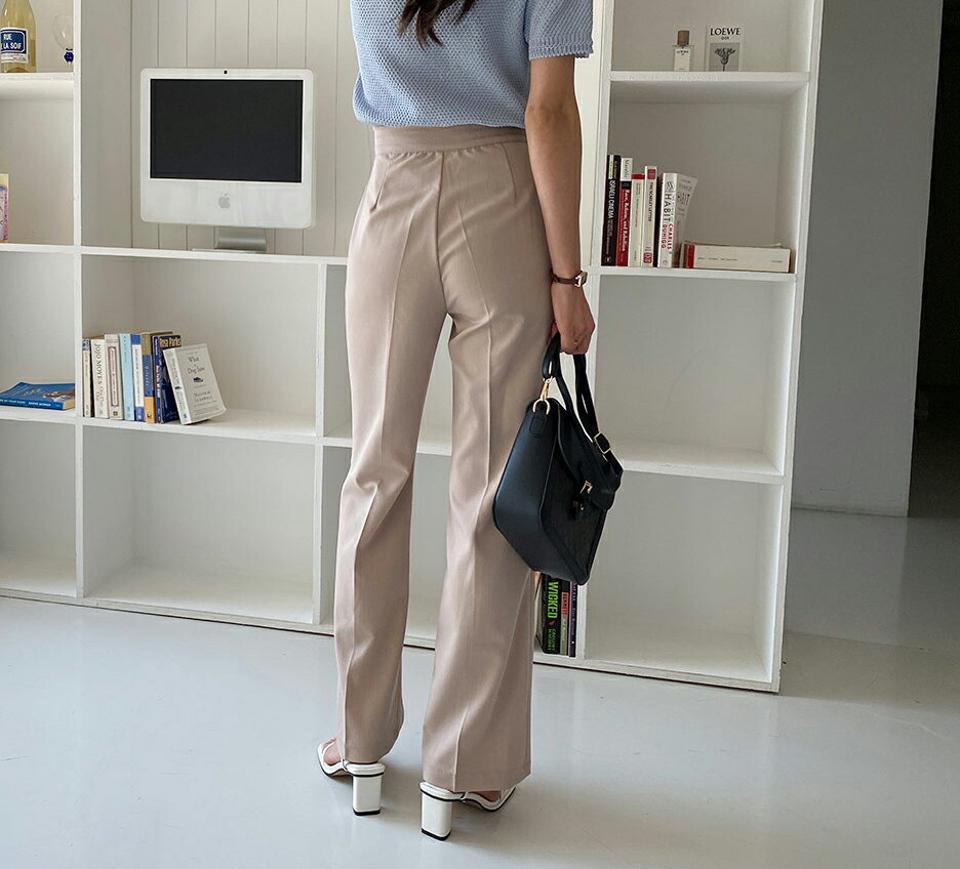 フレアスラックスパンツ・全2色・t63528 レディース 【pt】【韓国 ファッション ボトムス ロング ロングパンツ スラックス ブーツカット 足長 スリム フィット タイト ストレート 美脚 10分丈 体型カーバー 細身 ハイウエスト 夏 春】