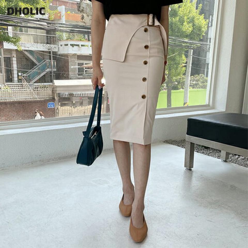 ボタンベルトスカート・全4色・b65282 レディース 【sk】【韓国 ファッション ボトムス スカート ミディ ミディスカート 大人 Hライン バックスリット ベルト ストラップ フェミニン 体型カバー 細身 カジュアル 上品 夏 春】