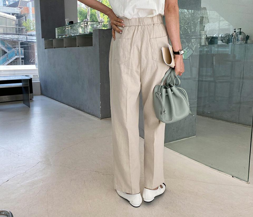 リネン混バックゴムタックワイドパンツ・全4色・t65299 レディース 【pt】【韓国 ファッション ボトムス ロング ロングパンツ ワイド ワイドパンツ ゴム リネンブレンド ストレート 美脚 10分丈 体型カーバー 細身 夏 春】
