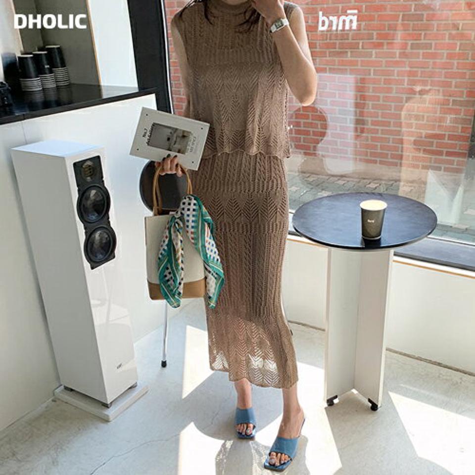 パンチングスリーブレス&スカートSET・全3色・e68175 レディース 【sk】セットアップ setup トップス スリーブレス ノースリーブ タンクトップ スカート ロングスカート 透け感 大人 かわいい 春 夏 韓国ファッション ハイホリHIHOLLI