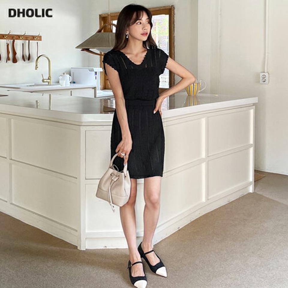 シアーニット&スカートSET・全2色・e65264 レディース 【ops】【韓国 ファッション ワンピース ミディ ミディワンピース 半袖 シアー ニット セットアップ Vネック フレンチスリーブ スカート Hライン 体型カバー 細身 フェミニン 夏 春】