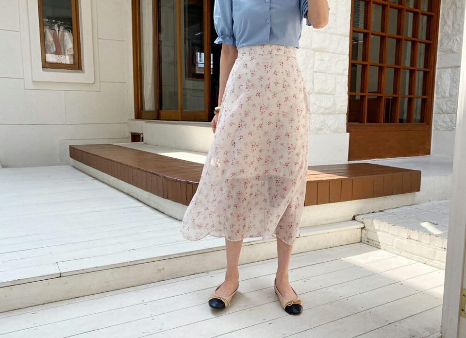 シフォンフローラルスカート・全3色・b65279 レディース 【sk】【韓国 ファッション ボトムス スカート ロング ロングスカート 小花柄 花柄 フラワー パターン シフォン フェミニン 体型カバー 細身 カジュアル 上品 夏 春】