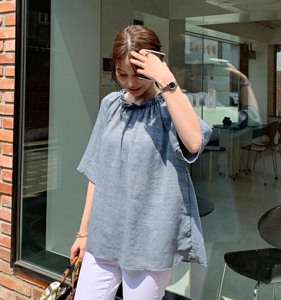 フリルネックブラウス・全4色・t68183 レディース 【bl】【トップス ブラウス 半袖 ハーフスリーブ フリルネック フリル 可愛い かわいい 春 夏 韓国 ファッション】【ハイホリHIHOLLI】