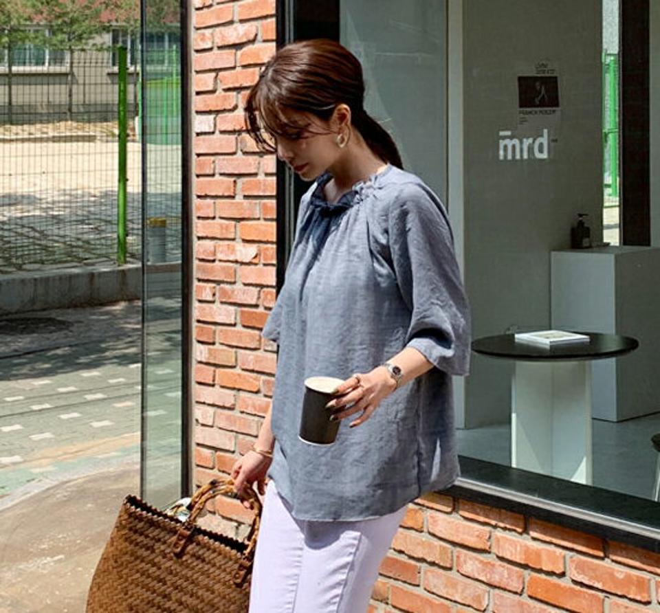 フリルネックブラウス・全4色・t68183 レディース 【bl】【トップス ブラウス 半袖 ハーフスリーブ フリルネック フリル 可愛い かわいい 春 夏 韓国 ファッション】【ハイホリHIHOLLI】