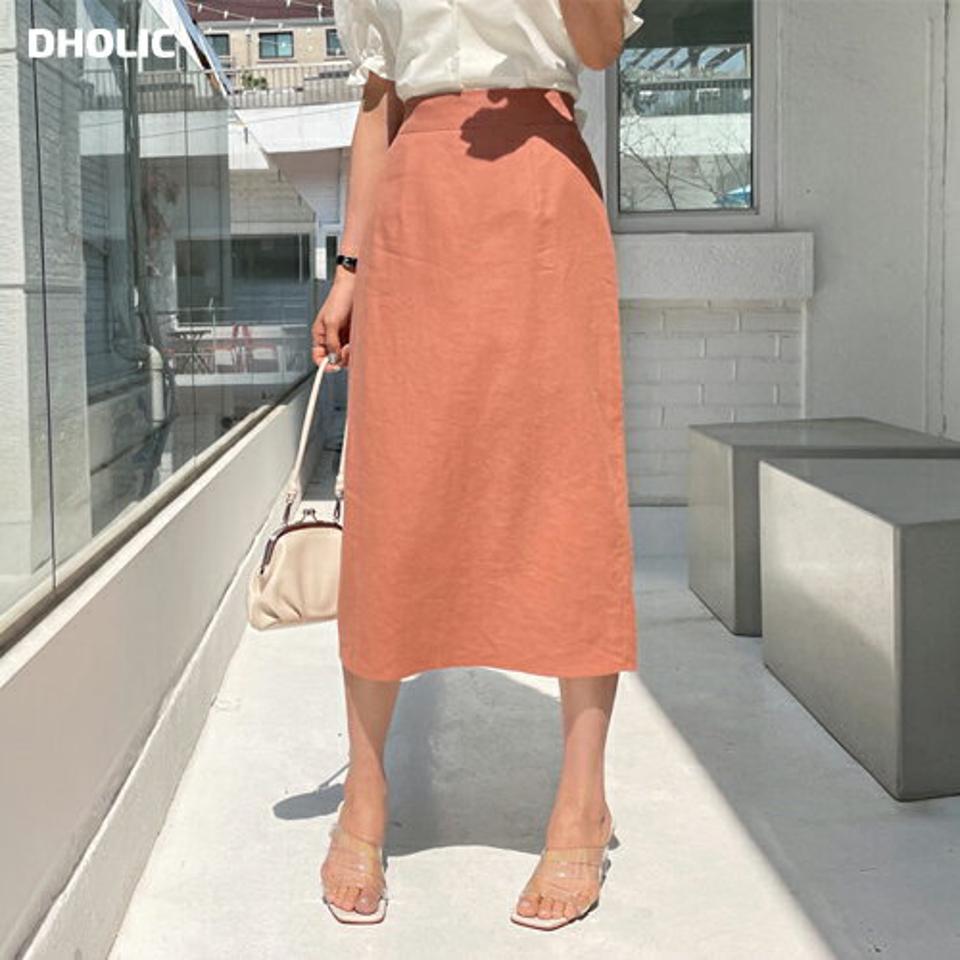 リネン混ロングスカート・全4色・b65298 レディース 【sk】【韓国 ファッション ボトムス スカート ロング ロングスカート リネン コットン Hライン スリット フェミニン 体型カバー 細身 カジュアル 上品 夏 春】