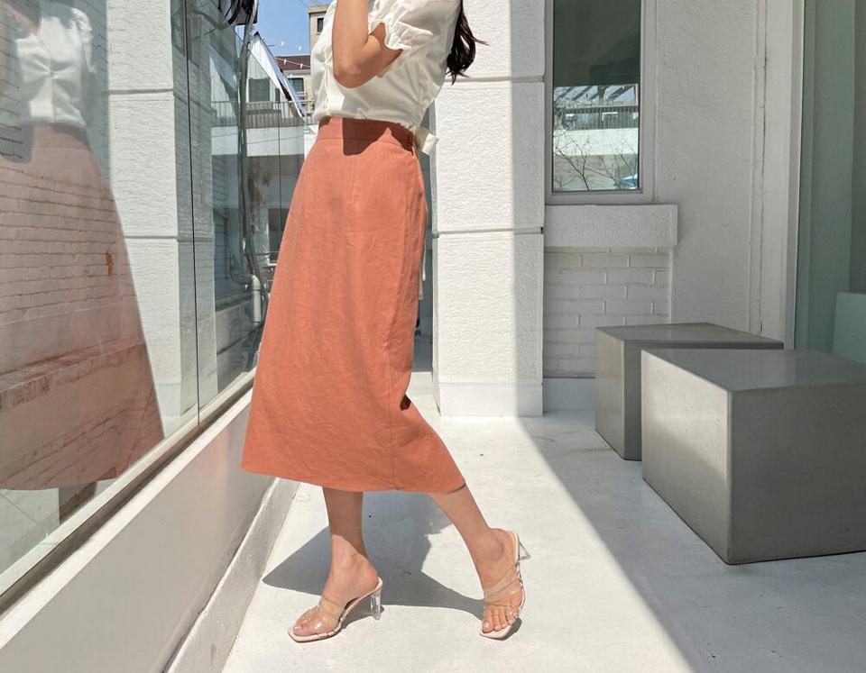 リネン混ロングスカート・全4色・b65298 レディース 【sk】【韓国 ファッション ボトムス スカート ロング ロングスカート リネン コットン Hライン スリット フェミニン 体型カバー 細身 カジュアル 上品 夏 春】