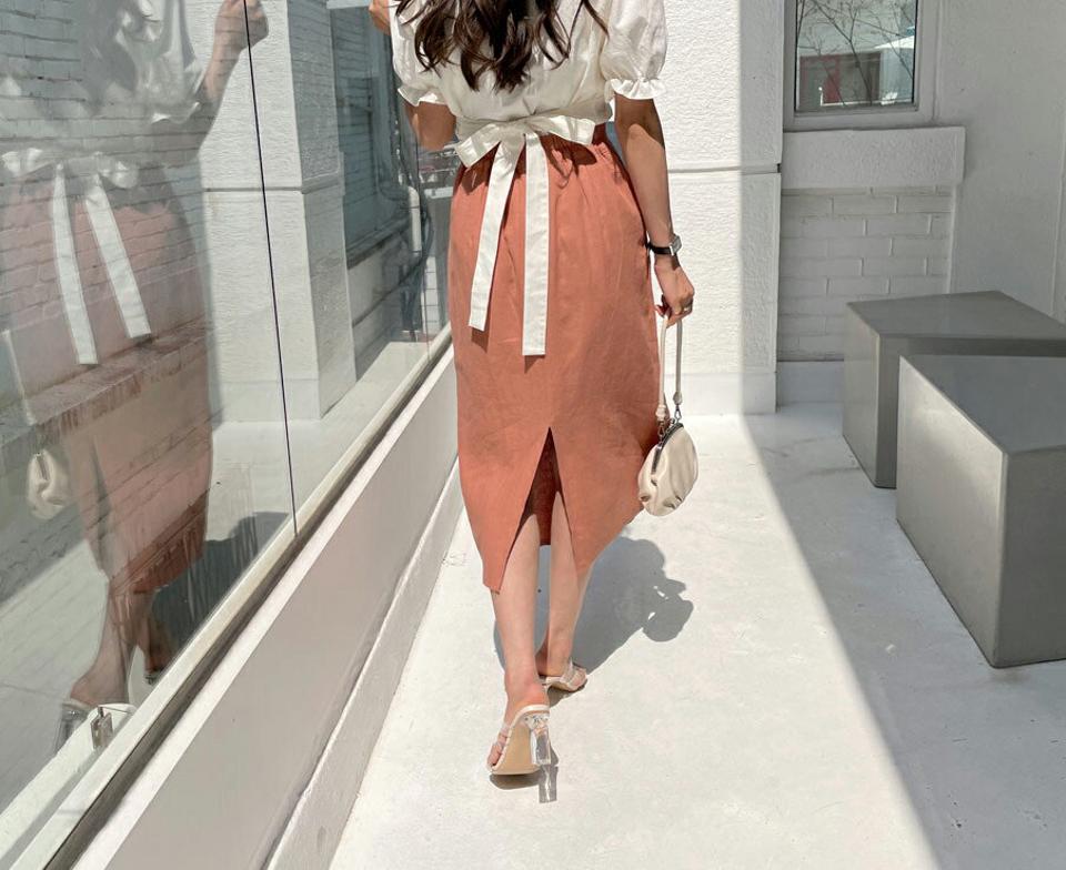 リネン混ロングスカート・全4色・b65298 レディース 【sk】【韓国 ファッション ボトムス スカート ロング ロングスカート リネン コットン Hライン スリット フェミニン 体型カバー 細身 カジュアル 上品 夏 春】