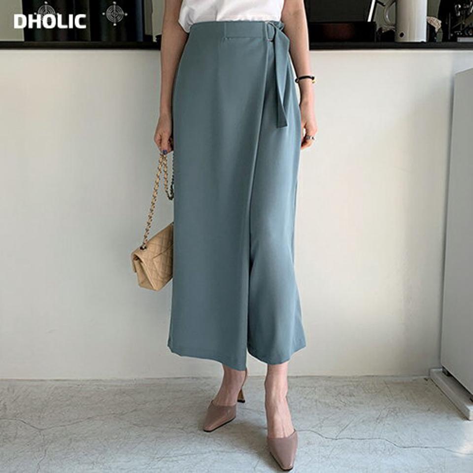 【只今10%OFF】Dリングベルトワイドラップ調パンツ・全4色・b68195 レディース 【pt】【パンツ ズボン ワイドパンツ ロングパンツ ラップパンツ ラップデザイン 単色 大人 カジュアル ラフ スカンツ 春 夏 秋 韓国 ファッション】【ハイホリHIHOLLI】