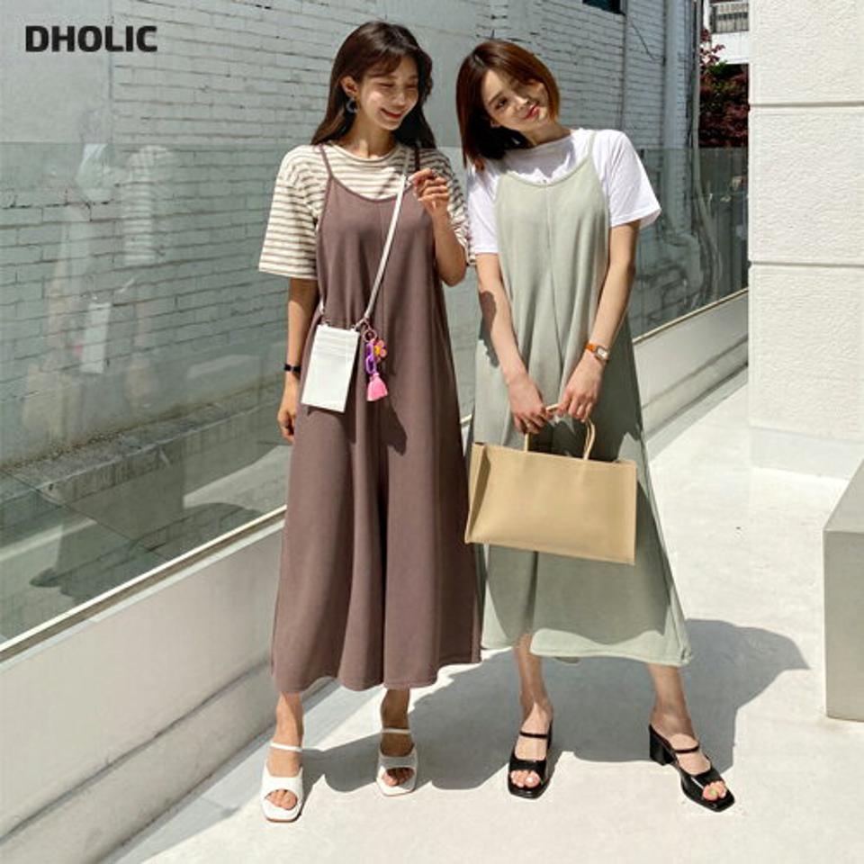 イージーキャミオールインワン・全3色・b65272 レディース 【pt】【韓国 ファッション ボトムス ロング ロングパンツ ワイドパンツ オールインワン ワイド キャミ キャミソール レイヤード風 美脚 10分丈 体型カーバー 細身 夏 春】