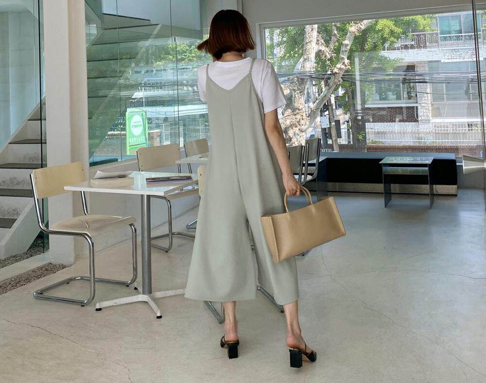 イージーキャミオールインワン・全3色・b65272 レディース 【pt】【韓国 ファッション ボトムス ロング ロングパンツ ワイドパンツ オールインワン ワイド キャミ キャミソール レイヤード風 美脚 10分丈 体型カーバー 細身 夏 春】