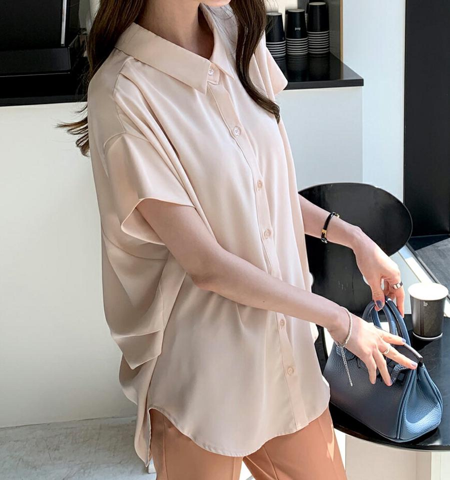 バックリボンシャツブラウス・全2色・t68180 レディース 【tops】 トップス シャツブラウス ブラウス ショートスリーブ 半袖 りぼん 単色 無地 シンプル フェミニン かわいい 春 夏 韓国 ファッション ハイホリHIHOLLI