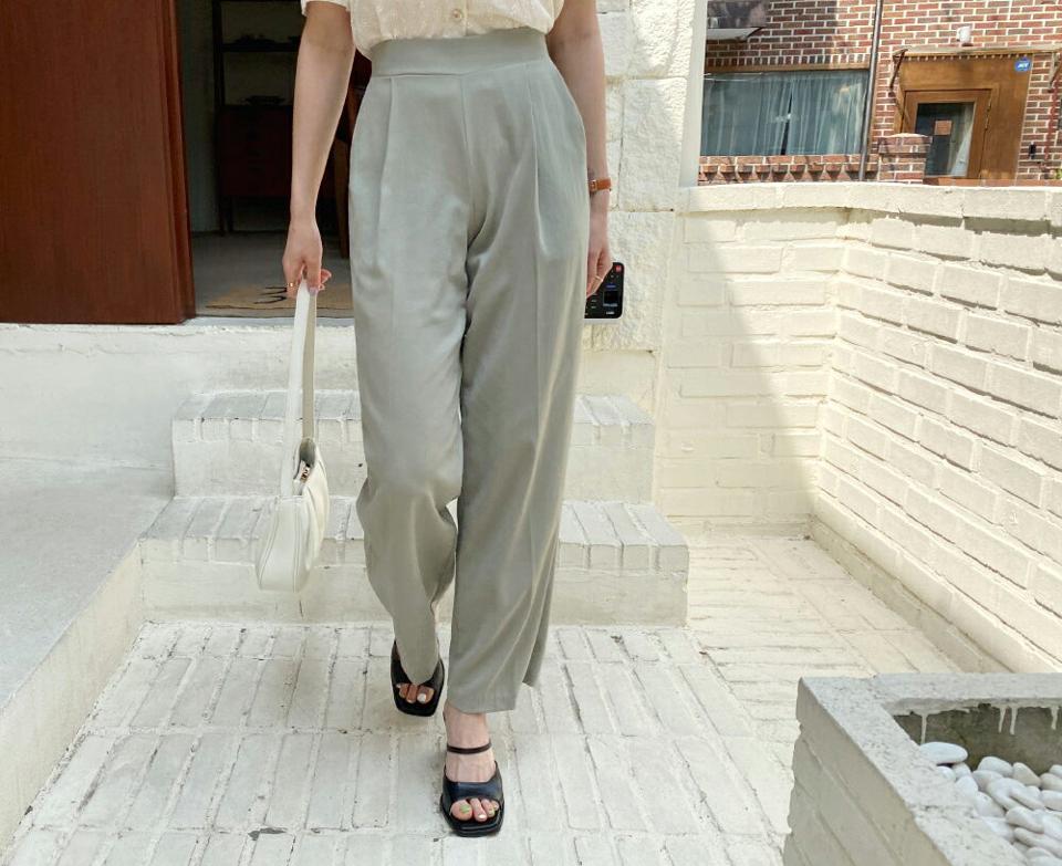 バックゴムタックスラックス・全5色・t65300 レディース 【pt】【韓国 ファッション ボトムス ロング ロングパンツ スラックス ワイド ワンタック ストレート 美脚 10分丈 体型カーバー 細身 ハイウエスト 夏 春】