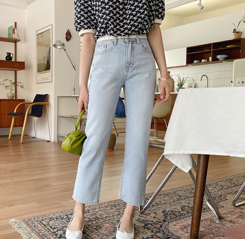 【全品10%OFF】ライトブルーデニムパンツ・全1色・t64043 レディース 【pt】【韓国 ファッション ボトムス パンツ ロング ロングパンツ デニムパンツ デニム 美脚 スリム 細身 体型カーバー 10分丈 十分丈 カジュアル 春 夏】【NIJU】