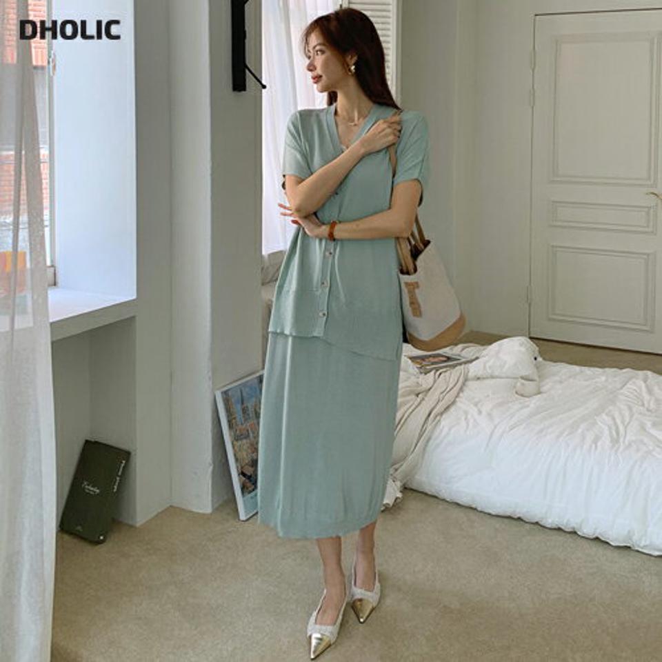 ボタンニットワンピース・全3色・b68144 レディース 【ops】【ワンピース ロング ロングワンピース ニット ニットワンピース 半袖 ハーフスリーブ 単色 カジュアル ラフ 春 秋 韓国 ファッション】【ハイホリHIHOLLI】