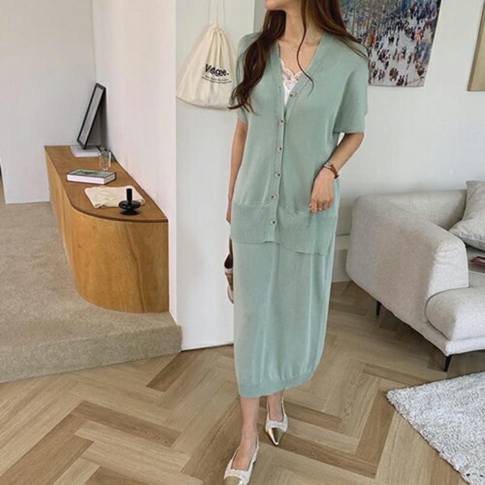 ボタンニットワンピース・全3色・b68144 レディース 【ops】【ワンピース ロング ロングワンピース ニット ニットワンピース 半袖 ハーフスリーブ 単色 カジュアル ラフ 春 秋 韓国 ファッション】【ハイホリHIHOLLI】