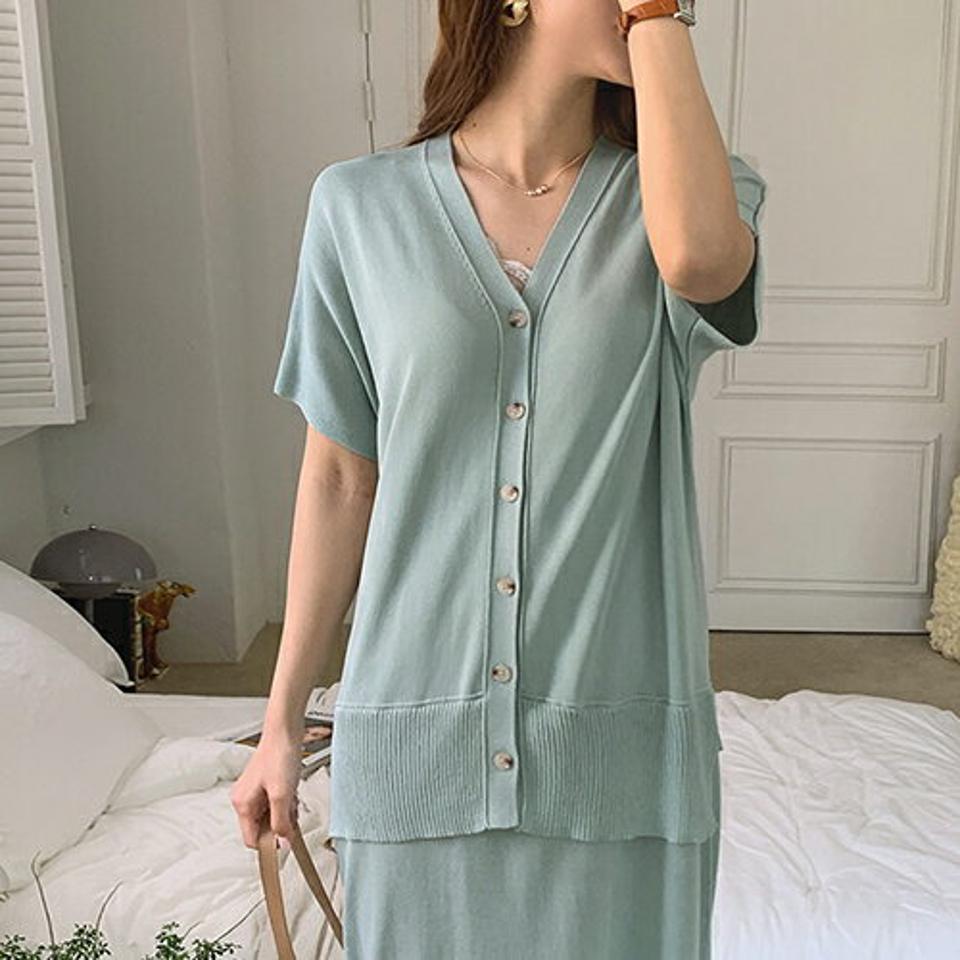 ボタンニットワンピース・全3色・b68144 レディース 【ops】【ワンピース ロング ロングワンピース ニット ニットワンピース 半袖 ハーフスリーブ 単色 カジュアル ラフ 春 秋 韓国 ファッション】【ハイホリHIHOLLI】