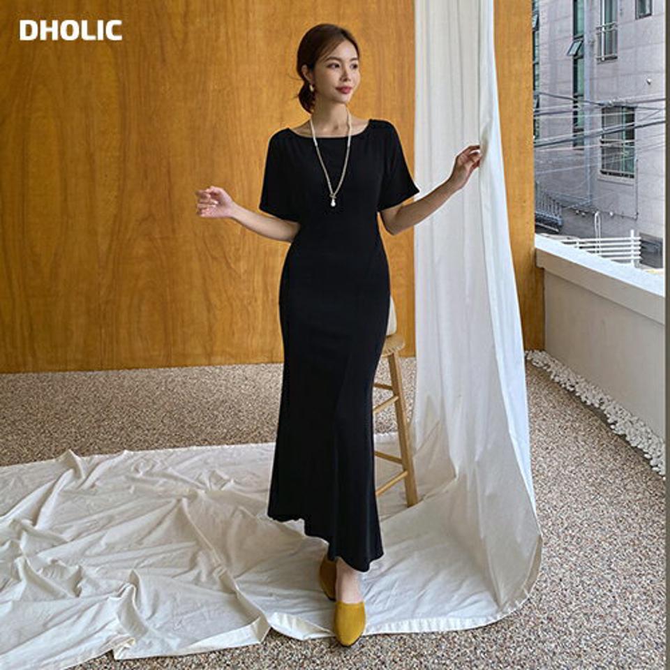 ボートネックスリムワンピース・全2色・t68157 レディース 【ops】 ワンピース ロング ロングワンピース 半袖 ボートネック スリム 単色 無地 シンプル カジュアル きれいめ 春 夏 韓国 ファッション ハイホリHIHOLLI