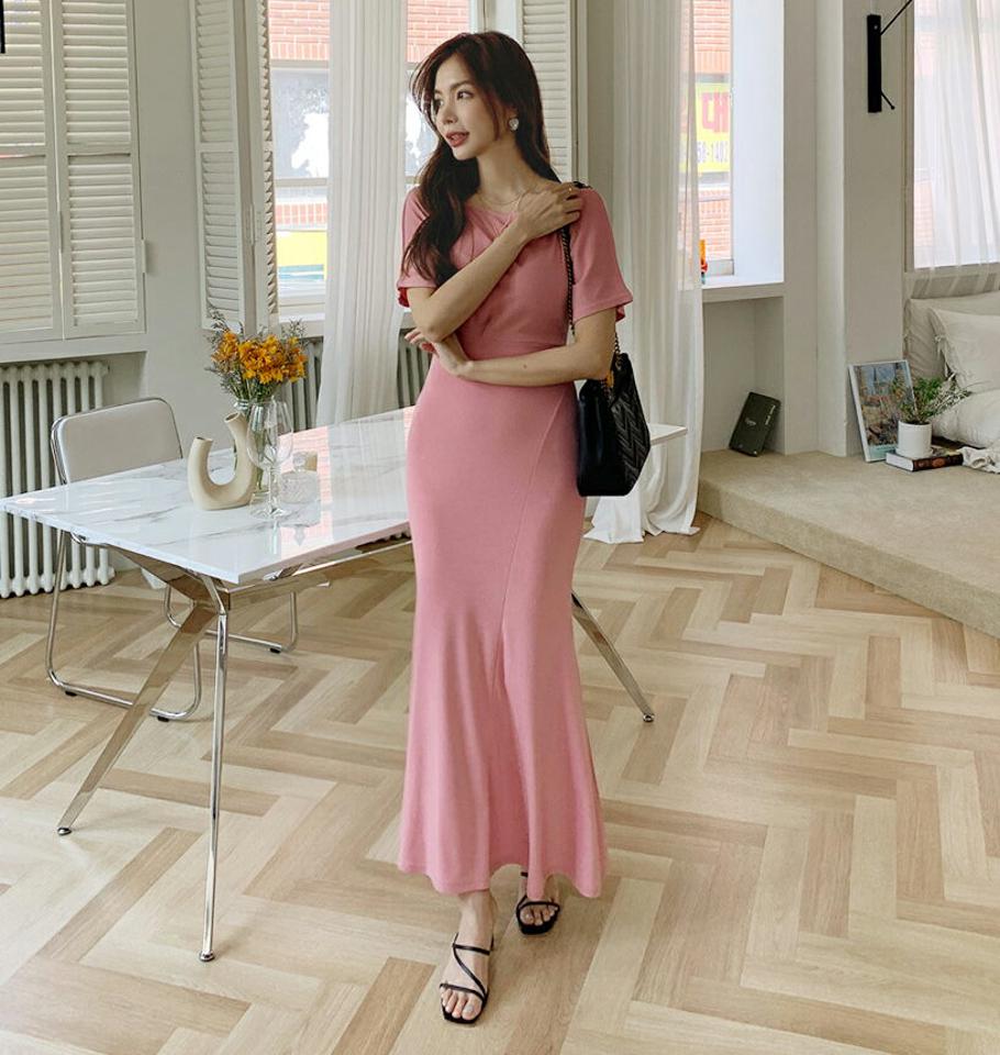 ボートネックスリムワンピース・全2色・t68157 レディース 【ops】 ワンピース ロング ロングワンピース 半袖 ボートネック スリム 単色 無地 シンプル カジュアル きれいめ 春 夏 韓国 ファッション ハイホリHIHOLLI