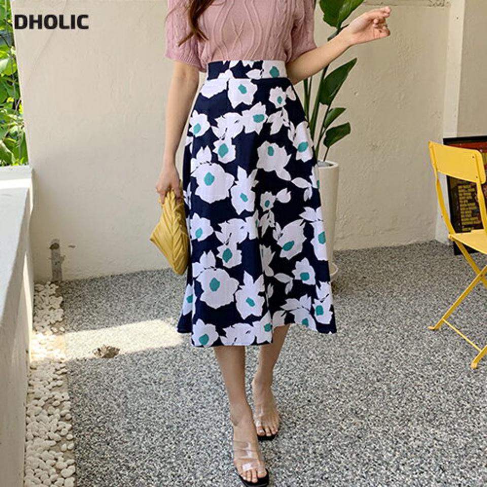 フラワーAラインスカート・全2色・b68161 レディース 【sk】【スカート ミディ丈 ミディスカート 花柄 フラワー Aライン フェミニン 大人 春 夏 秋 韓国 ファッション】【ハイホリHIHOLLI】
