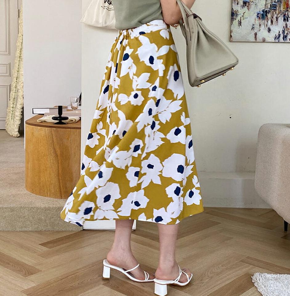 フラワーAラインスカート・全2色・b68161 レディース 【sk】【スカート ミディ丈 ミディスカート 花柄 フラワー Aライン フェミニン 大人 春 夏 秋 韓国 ファッション】【ハイホリHIHOLLI】