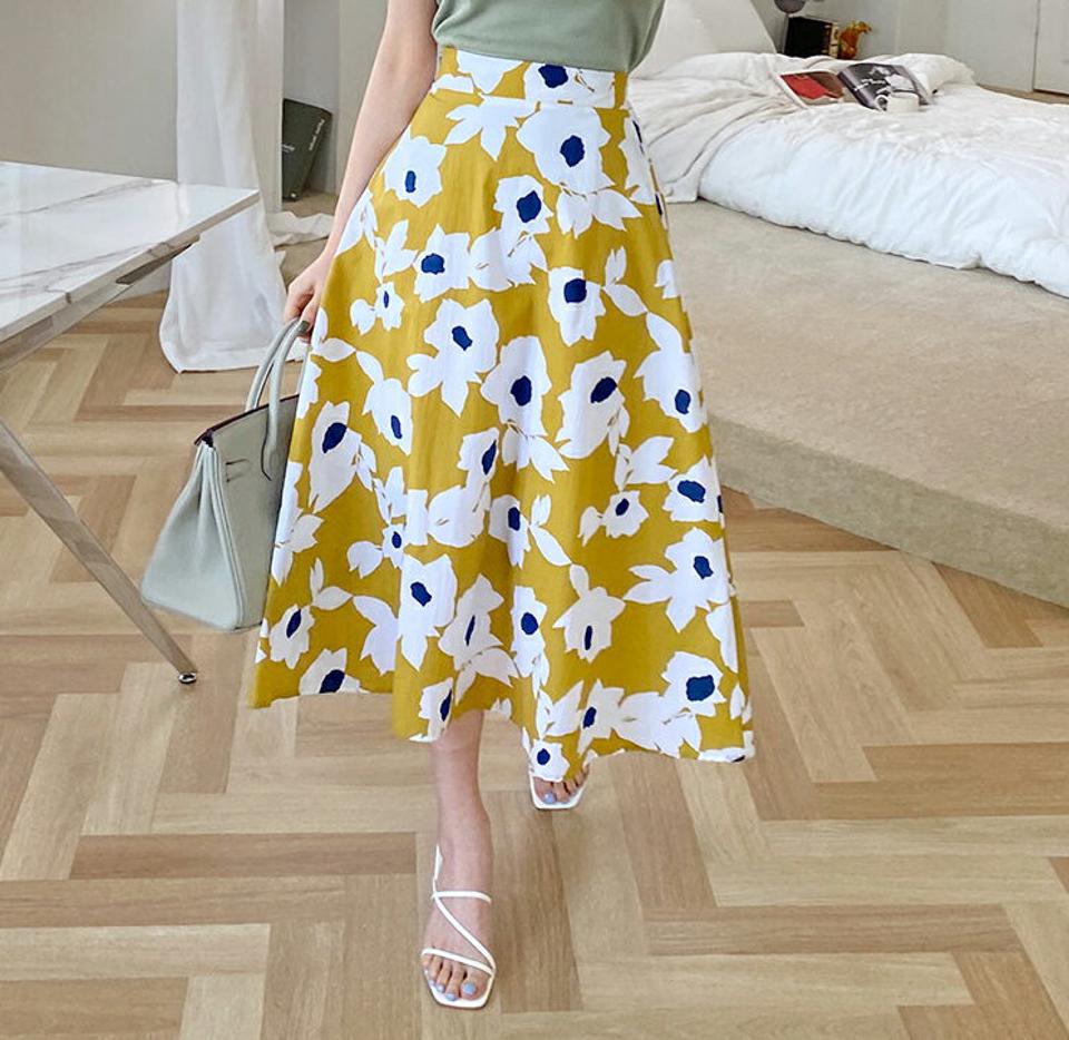 フラワーAラインスカート・全2色・b68161 レディース 【sk】【スカート ミディ丈 ミディスカート 花柄 フラワー Aライン フェミニン 大人 春 夏 秋 韓国 ファッション】【ハイホリHIHOLLI】
