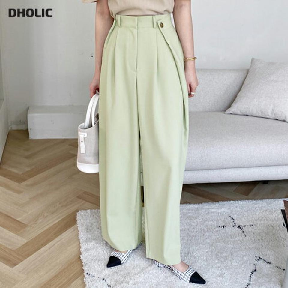 サイドボタンスラックス・全2色・t68162 レディース 【pt】【スラックス パンツ ズボン ロングパンツ 単色 無地 シンプル 大人 カジュアル ピアスタチオ 春 秋 韓国 ファッション】【ハイホリHIHOLLI】