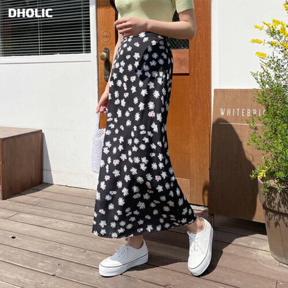 バックゴムフローラルスカート・全2色・b64048 レディース 【sk】【韓国 ファッション ボトムス スカート ロング ロングスカート 花柄 フラワー パターン フローラル Aライン フェミニン カジュアル デイリー 体型カバー 細身 春 夏】【NIJU】