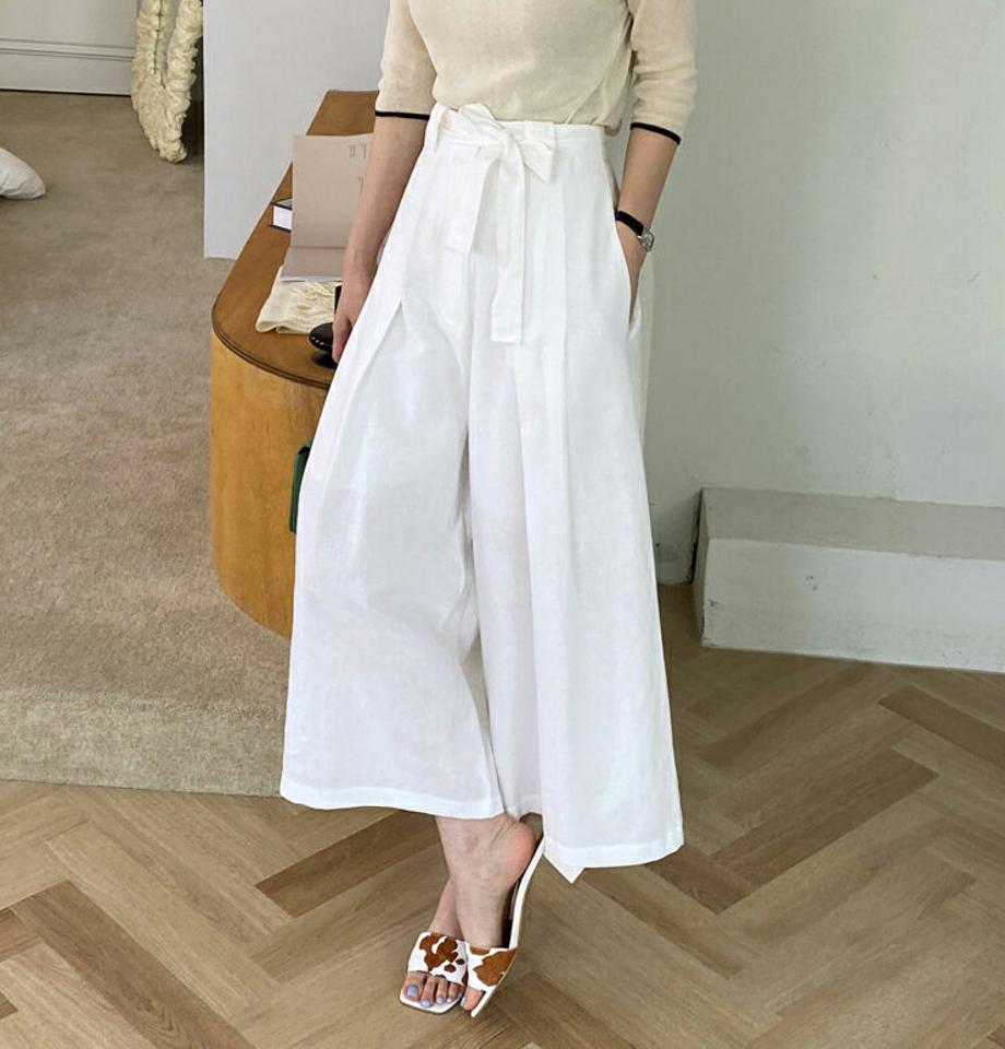【全品10%OFF】ストラップ付ツータックワイドパンツ・全3色・t68165 レディース 【pt】【パンツ ズボン ロングパンツ ワイドパンツ ツータック ストラップ 単色 無地 シンプル カジュアル ラフ リネン 春 夏 韓国 ファッション】【ハイホリHIHOLLI】