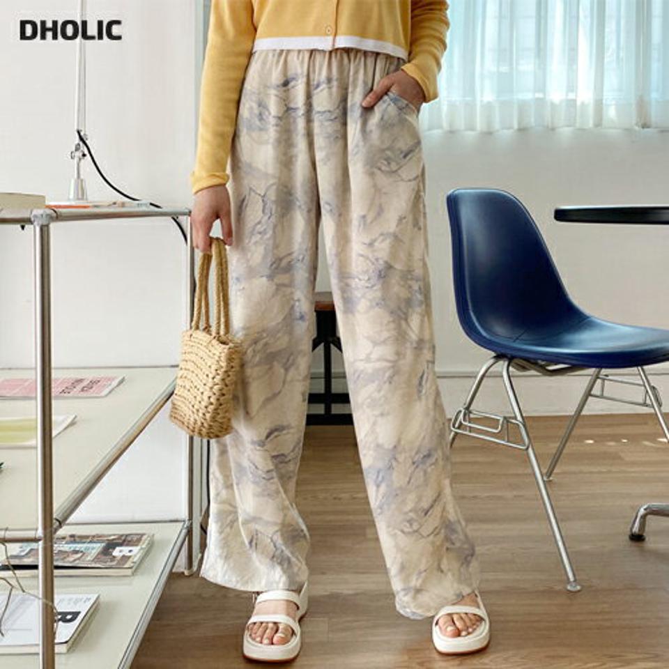 【只今10%OFF】マーブリングドロストパンツ・全2色・t63994 レディース 【pt】【韓国 ファッション ボトムス パンツ ロング ロングパンツ デイリー イージー ワイド ストリング フィット ユニーク マーブリング パターン 細身 体型カーバー 10分丈 春 夏】【NIJU】