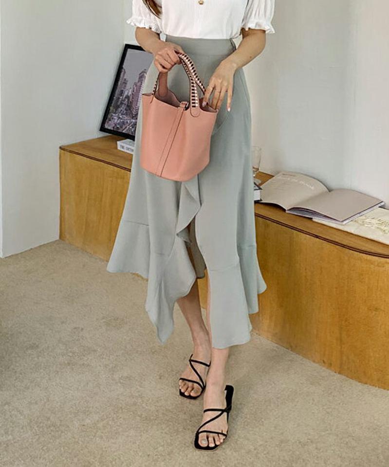 フリルロングスカート・全2色・b68163 レディース 【sk】 スカート ロング ロングスカート アンサンブル フリル スリット 美脚 大人 きれいめ かわいい 春 夏 秋 韓国ファッション ハイホリHIHOLLI