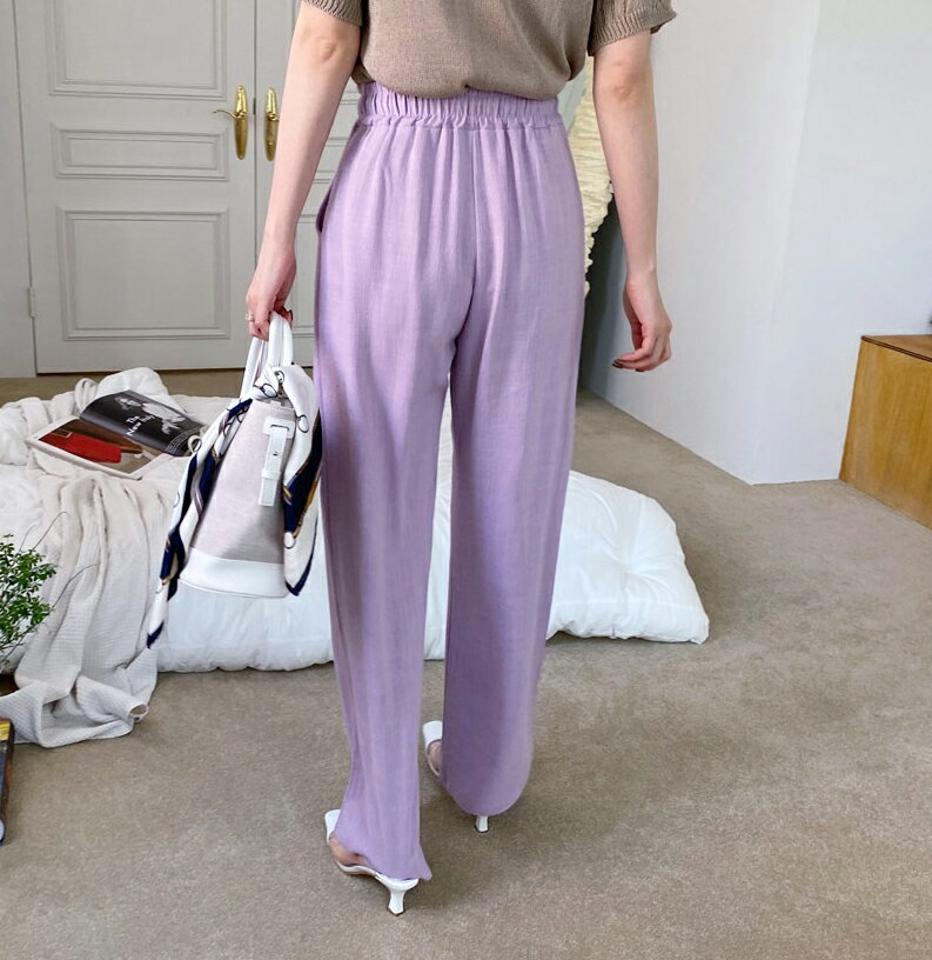 リネン混ドロストパンツ・全3色・t68160 レディース 【pt】 パンツ ズボン ロングパンツ ドロスト リネン ウエストゴム 単色 無地 シンプル ベーシック カジュアル 春 秋 韓国 ファッション ハイホリHIHOLLI