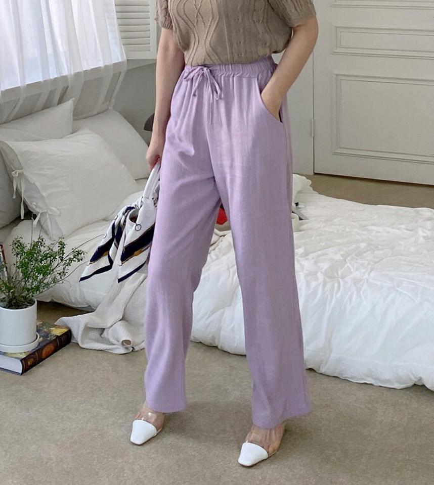 リネン混ドロストパンツ・全3色・t68160 レディース 【pt】 パンツ ズボン ロングパンツ ドロスト リネン ウエストゴム 単色 無地 シンプル ベーシック カジュアル 春 秋 韓国 ファッション ハイホリHIHOLLI