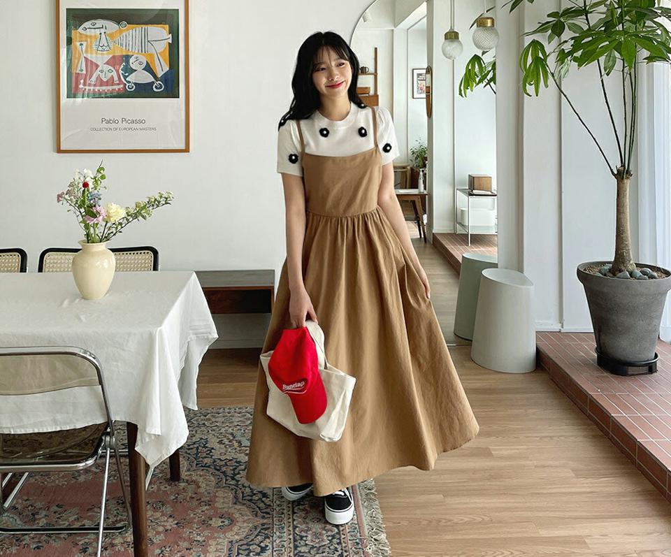 【只今20%OFF】リネン混バッククロスワンピース・全3色・t64055 レディース 【ops】【韓国 ファッション ワンピース ロング ロングワンピース スリーブレス キャミワンピース キャミソール クロスストラップ フェミニン 細身 体型カバー 春 夏】【NIJU】【LN】