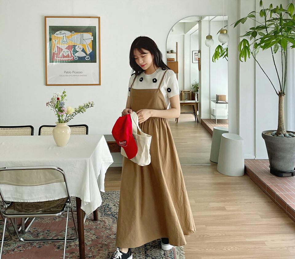 【只今20%OFF】リネン混バッククロスワンピース・全3色・t64055 レディース 【ops】【韓国 ファッション ワンピース ロング ロングワンピース スリーブレス キャミワンピース キャミソール クロスストラップ フェミニン 細身 体型カバー 春 夏】【NIJU】【LN】