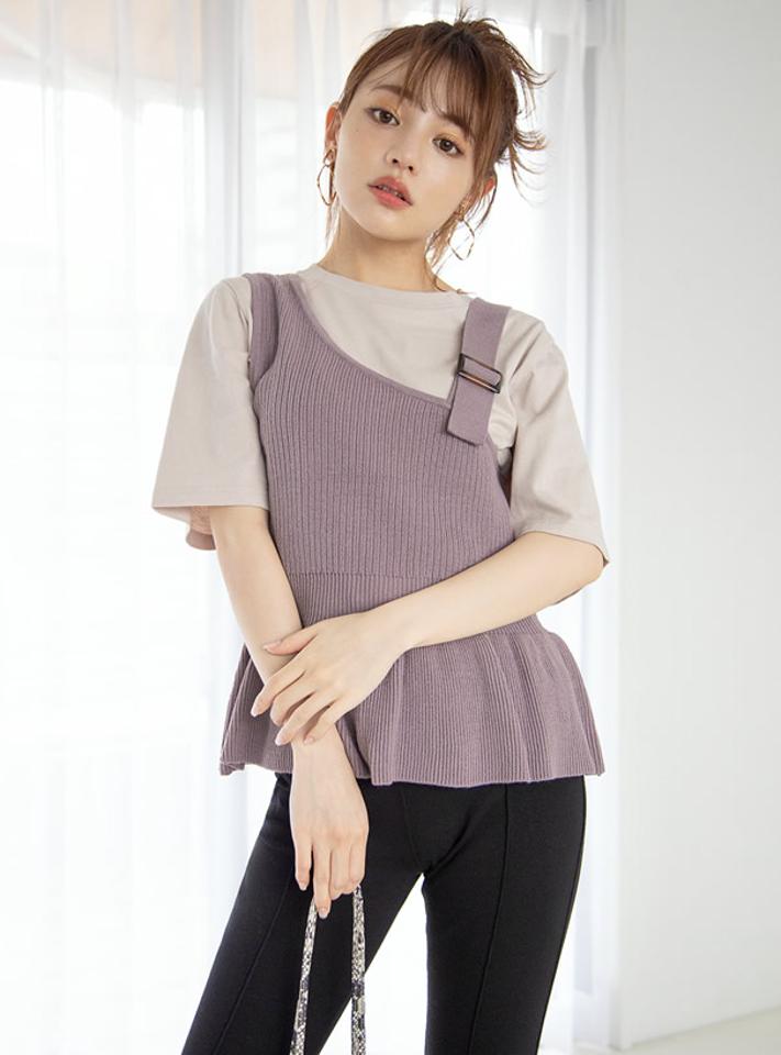 ペプラムニットビスチェXTシャツセット