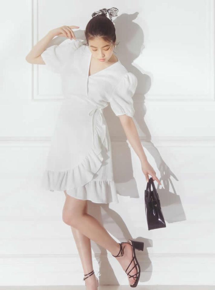今田美桜 ウエストリボンフリルカシュクールワンピース