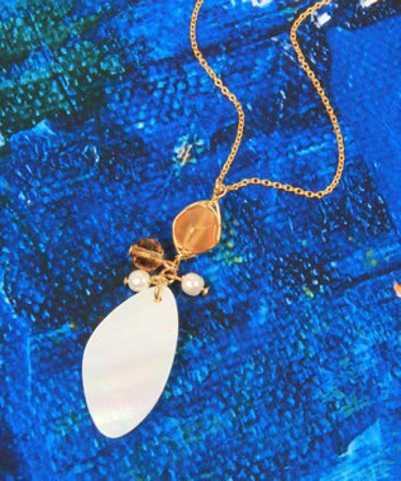 【シェルアクセサリー】K14GF カーネリアン×シェルネックレス