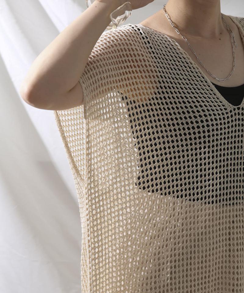 裾フリンジメッシュカフタンワンピース