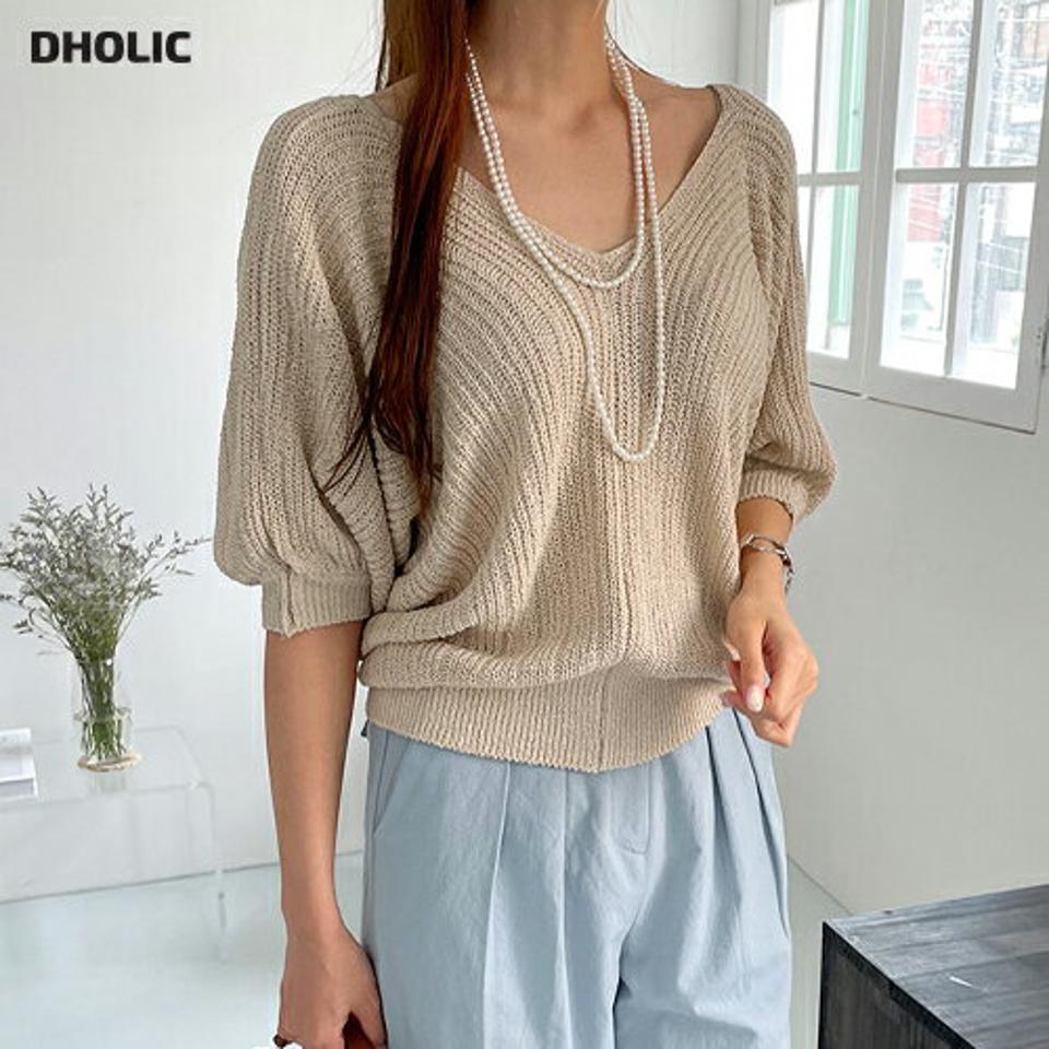 パフVネックニット・全3色・b68211 レディース 【tops】 トップス ニット ニットトップス パフ袖 パフスリーブ Vネック 半袖 ハーフスリーブ シンプル カジュアル ナチュラル 春 夏 韓国 ファッション ハイホリHIHOLLI