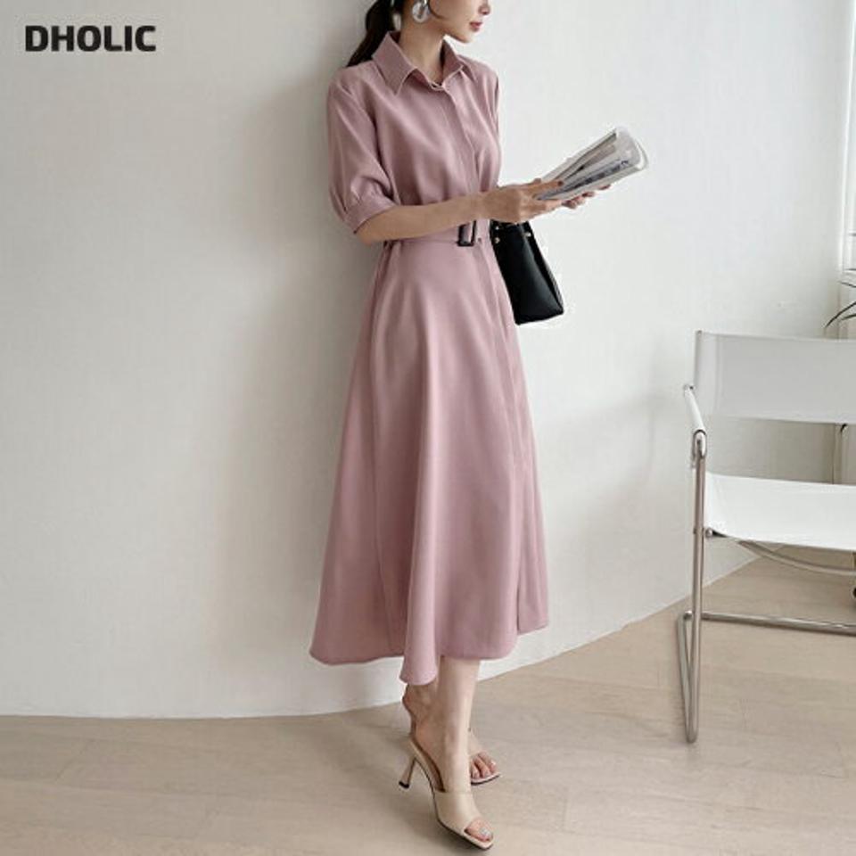 【全品10%OFF】ベルト付Aラインカラーワンピース・全3色・b68216 レディース 【ops】【ワンピース ロング ロングワンピース Aライン 半袖 ハーフスリーブ 単色 無地 シンプル カジュアル きれいめ 春 夏 韓国 ファッション】【ハイホリHIHOLLI】